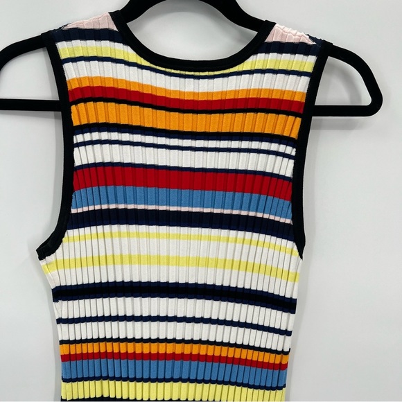 Milly Directional Pop Stripe Bodycon Mini Dress Sleeveless Knit Asymmetrical M - Picture 8 of 11